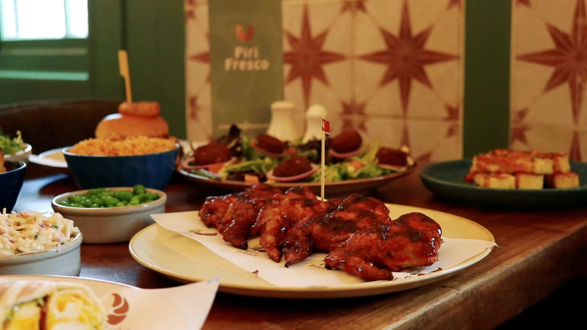 A full sharing platter spread across the table